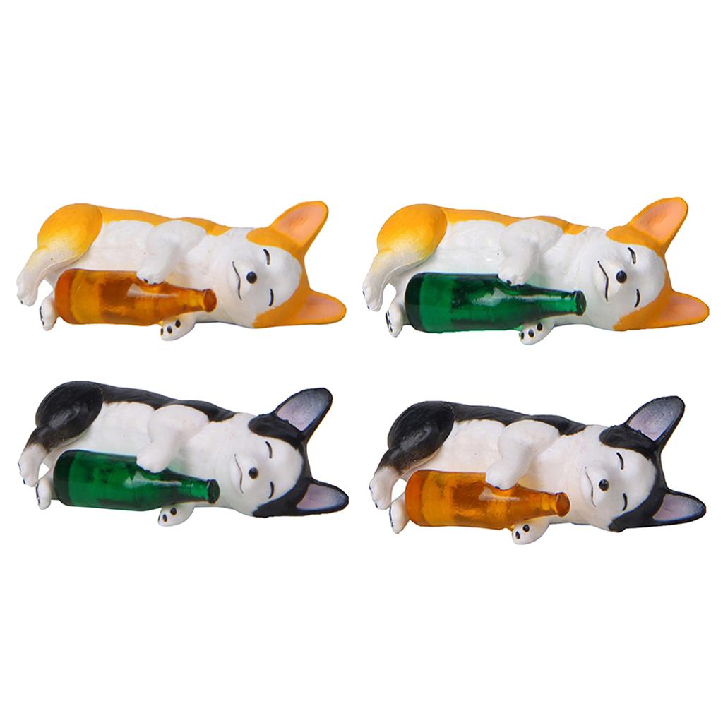 4xHolding Winebottle Mini Corgi Huskie Dog Figurine Decor Yellow Bottle Corgi