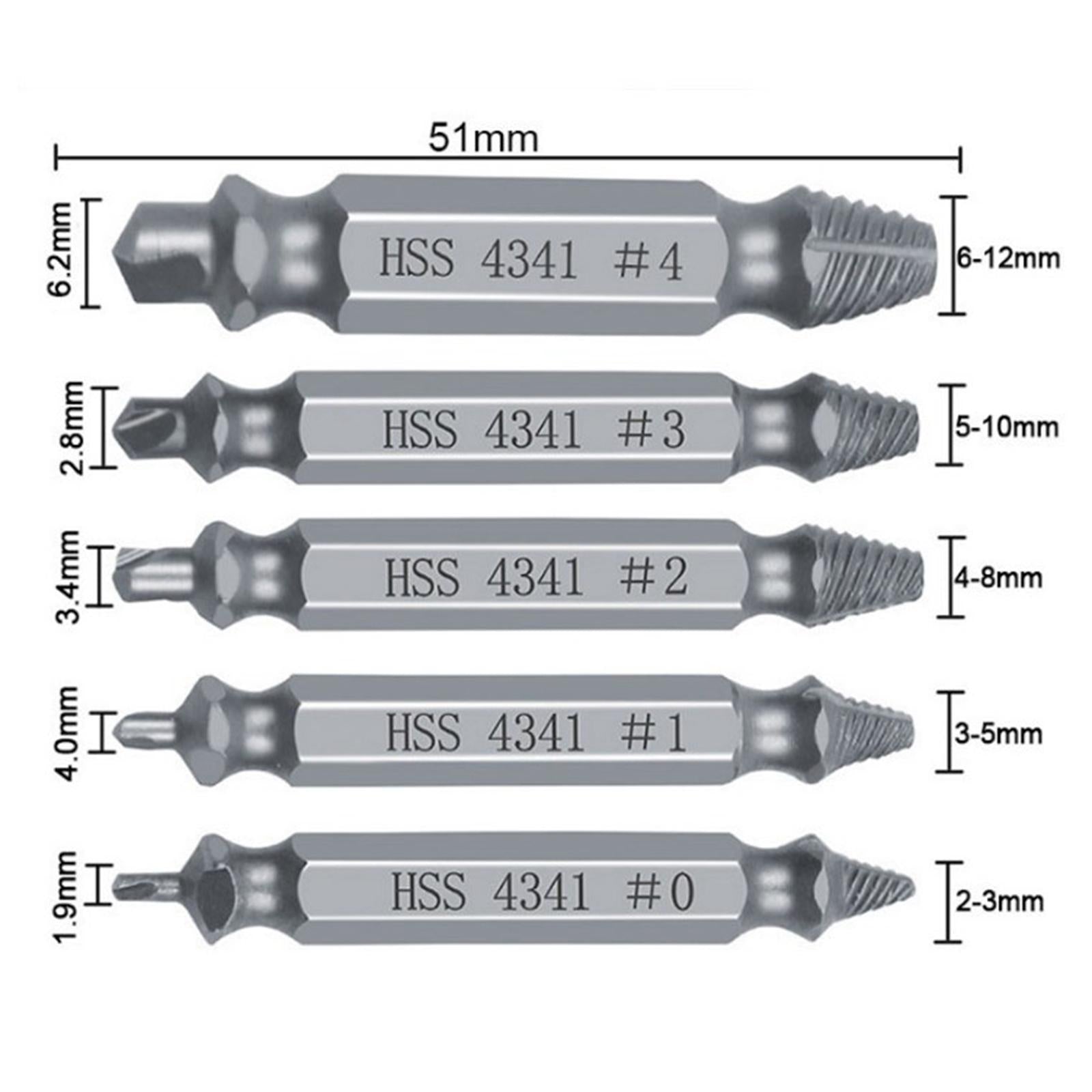 4x5 Pcs Broken Bolt Damage Screw Remover Extractor Drill Bits Stud Reverse Set
