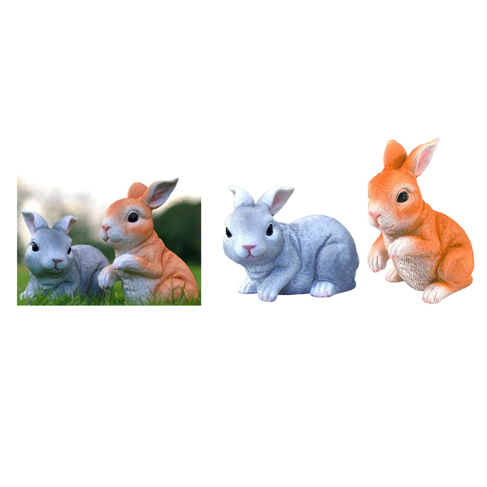 Bunny Rabbits Yard Garden Statues Figurines Easter gray 7.4x 4.5x5inch
