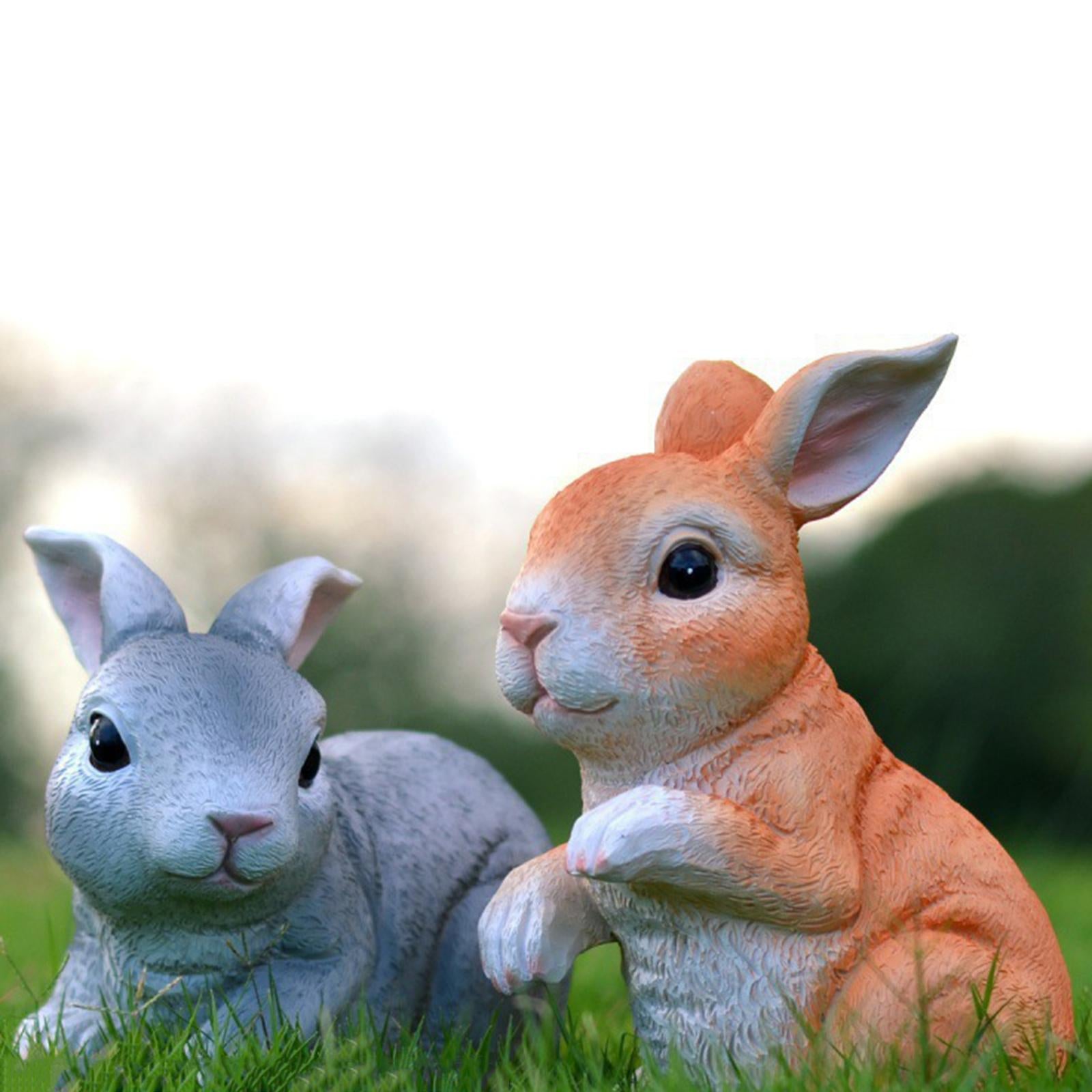 Bunny Rabbits Yard Garden Statues Figurines Easter gray 7.4x 4.5x5inch