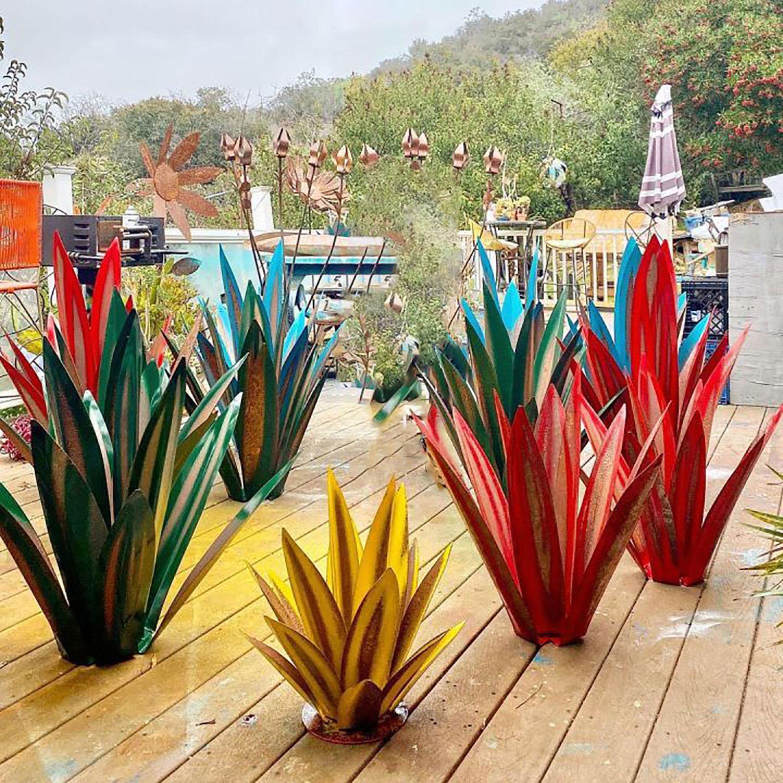 DIY Metal Art Tequila Rustic Sculpture 9 leaves Garden Sculpture Home Decor Yellow 35cm