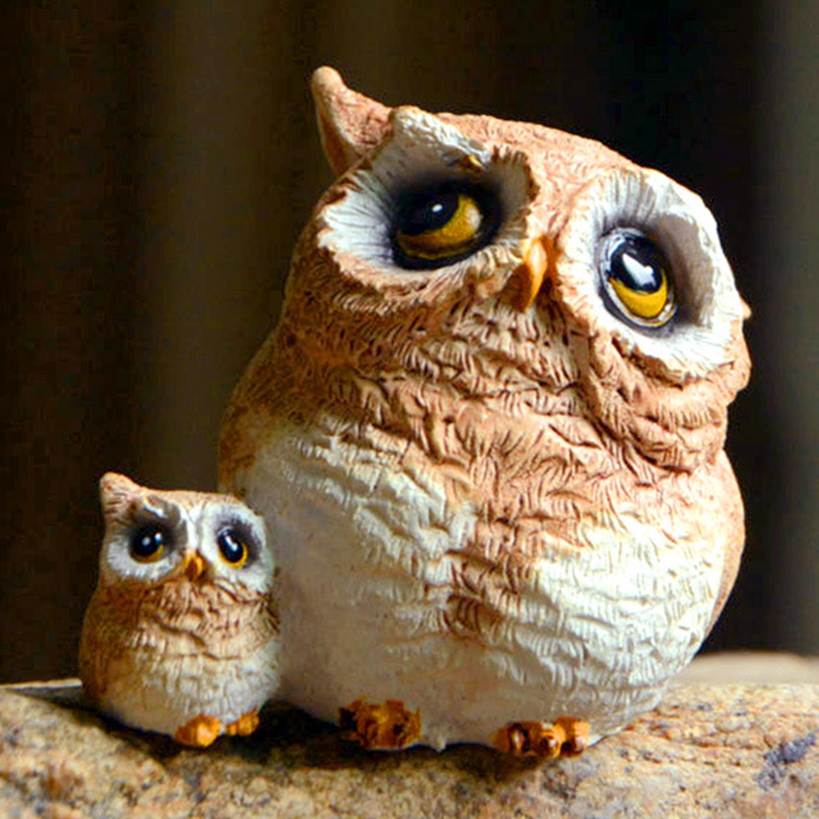 Cute Resin Owl Figurines Miniatures Garden Lawn Pots Decorations Accessories E