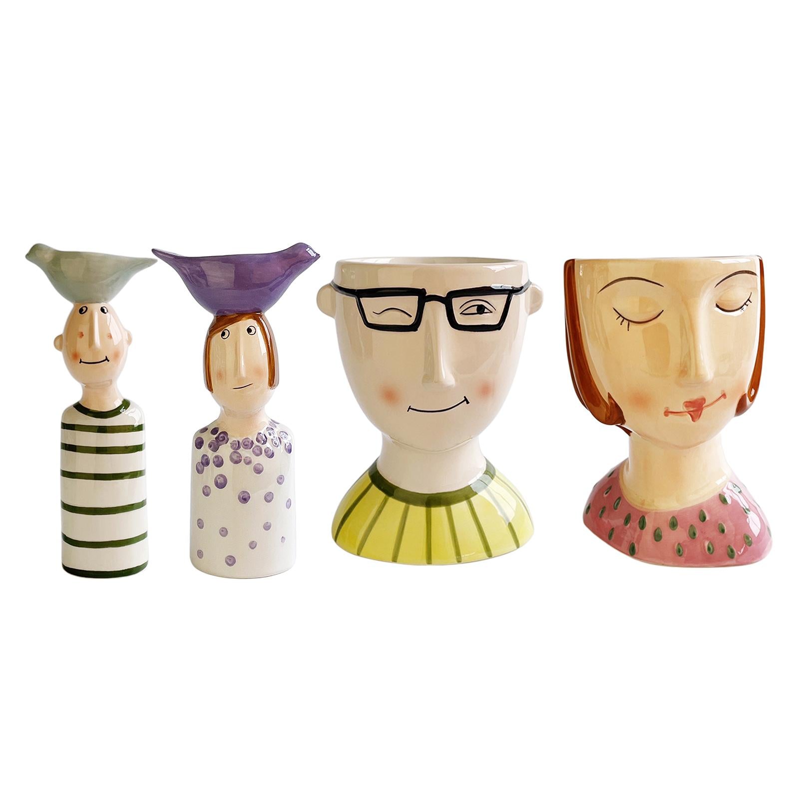 Cute Human Face Ceramic Flower Vase for Office Living Room Decor Bird Male