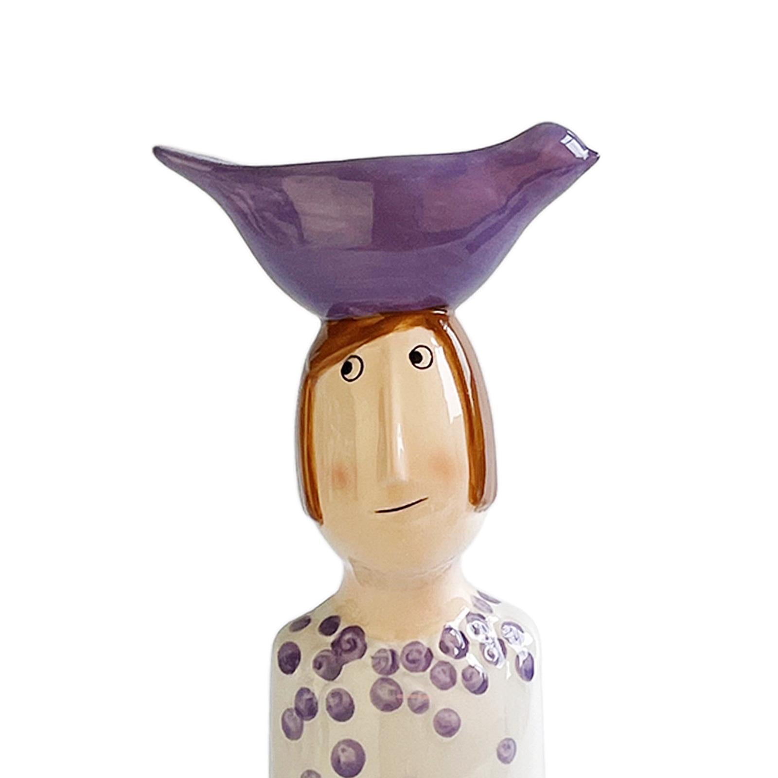 Cute Human Face Ceramic Flower Vase for Office Living Room Decor Bird Girl