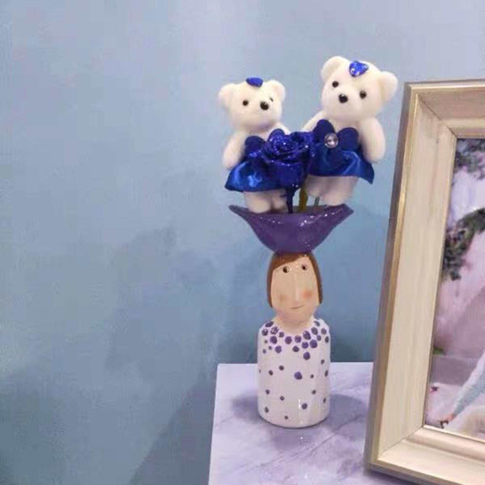 Cute Human Face Ceramic Flower Vase for Office Living Room Decor Bird Girl