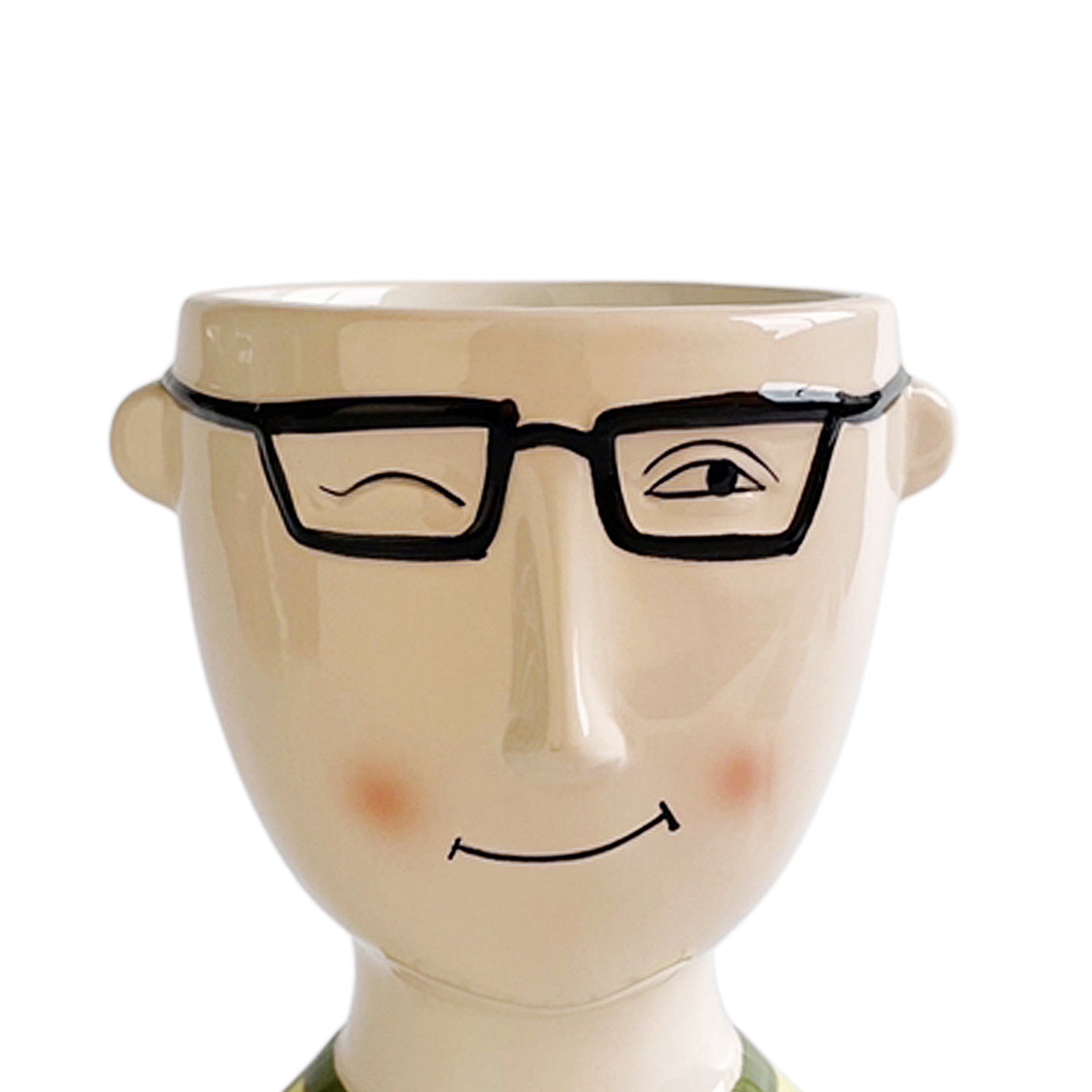 Cute Human Face Ceramic Flower Vase for Office Living Room Decor Glasses Man