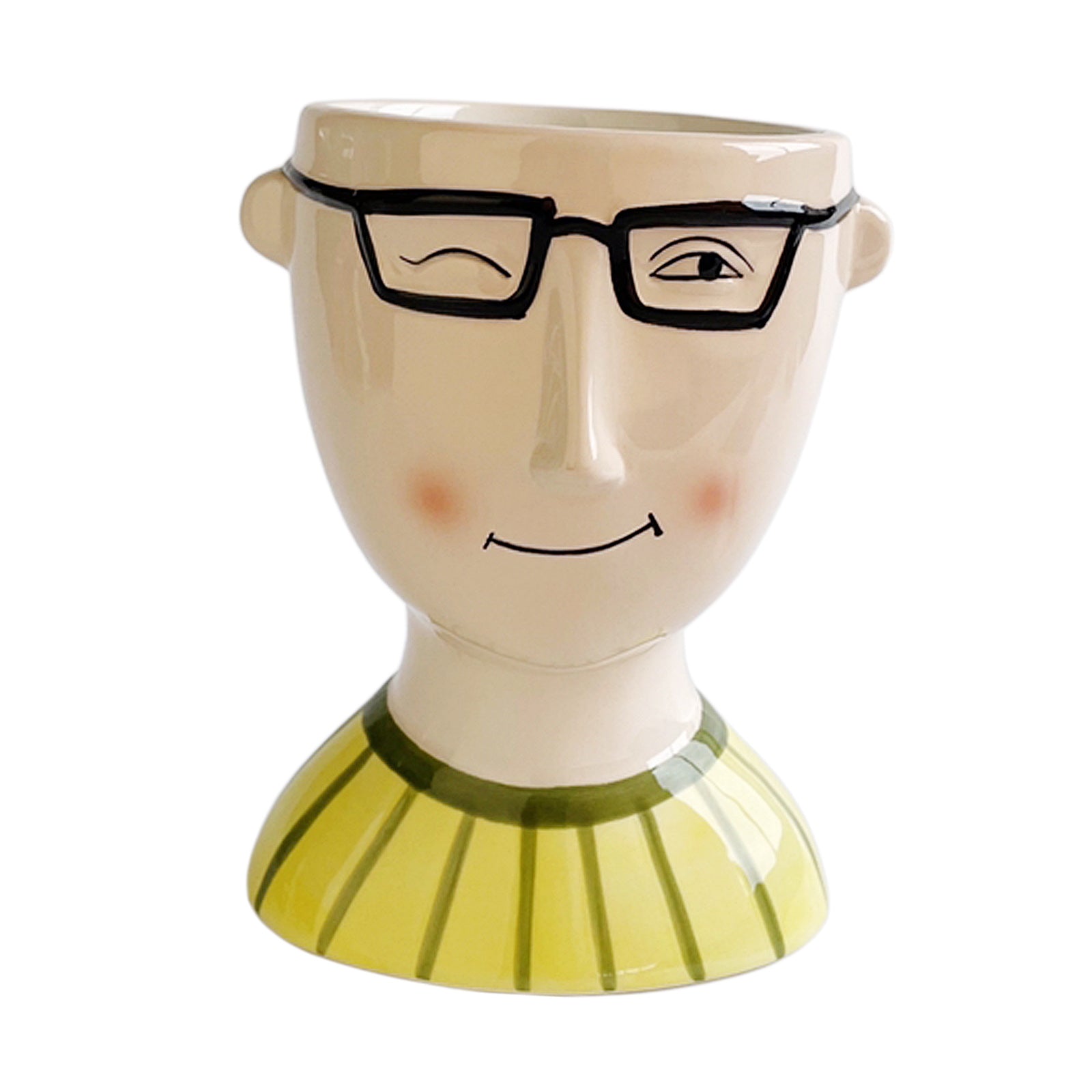 Cute Human Face Ceramic Flower Vase for Office Living Room Decor Glasses Man