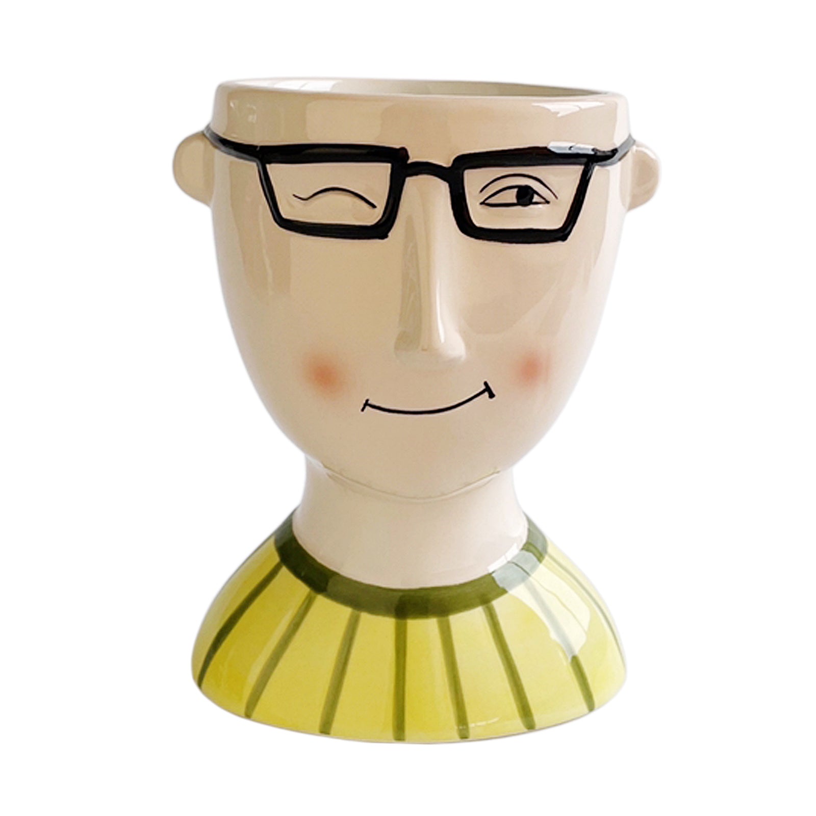 Cute Human Face Ceramic Flower Vase for Office Living Room Decor Glasses Man