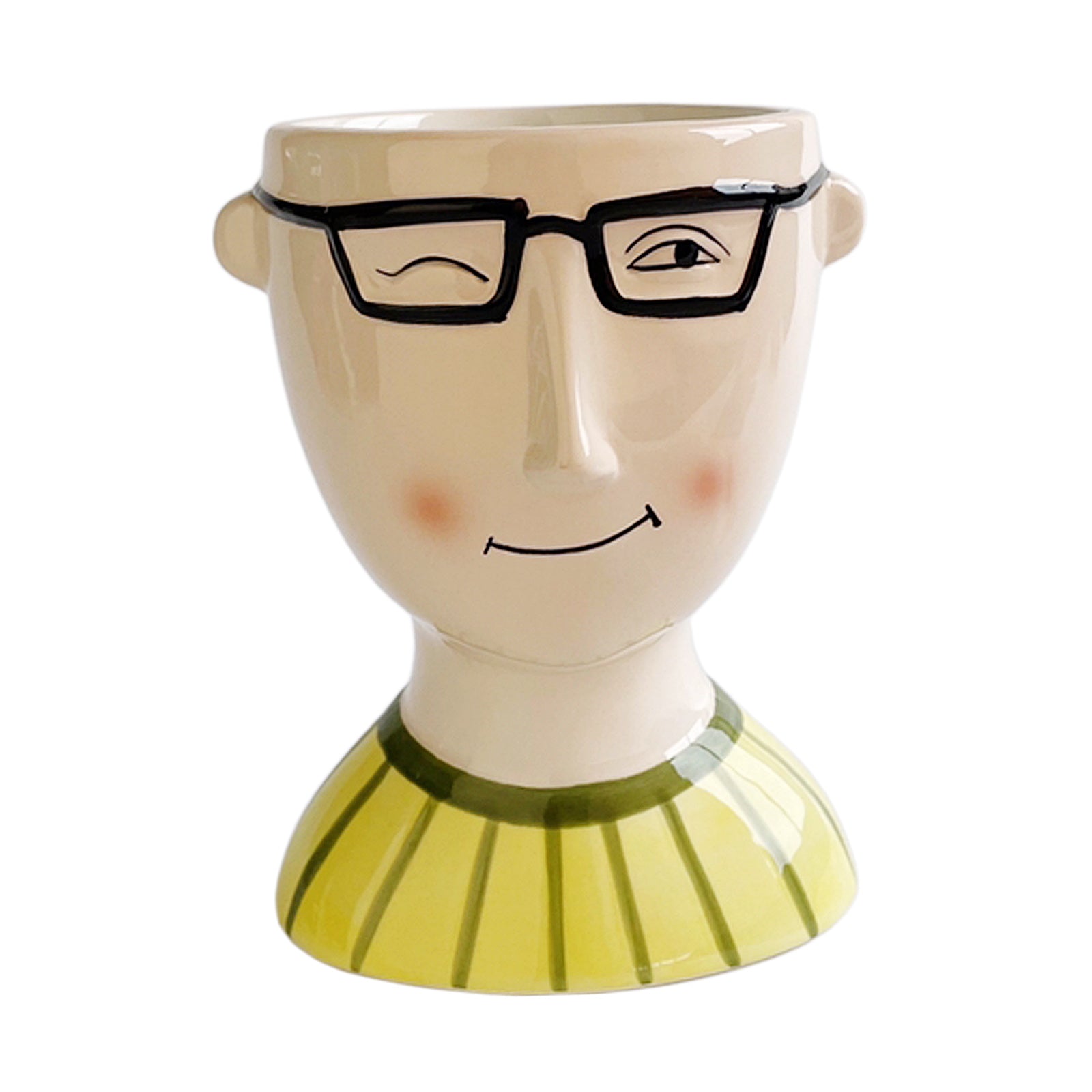 Cute Human Face Ceramic Flower Vase for Office Living Room Decor Glasses Man
