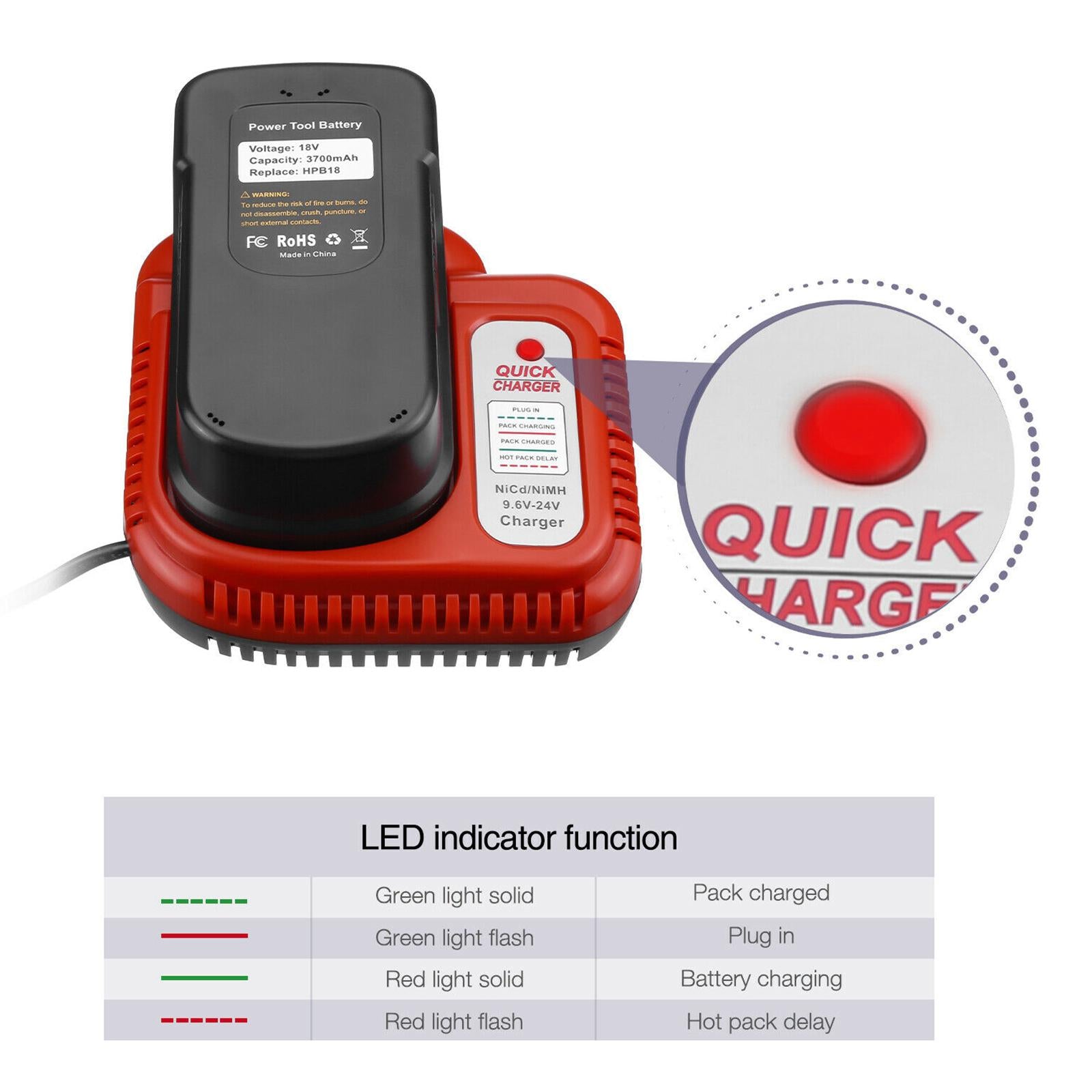 9.6V-24V Battery Charger Fit for Black & Decker HPB24 HPB12 HPB96 HPB18