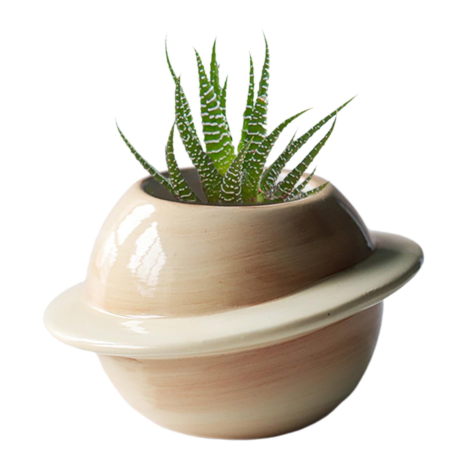 Ceramic Planet Flowerpot Succulent Pot Vase Desktop Planter Light Brown