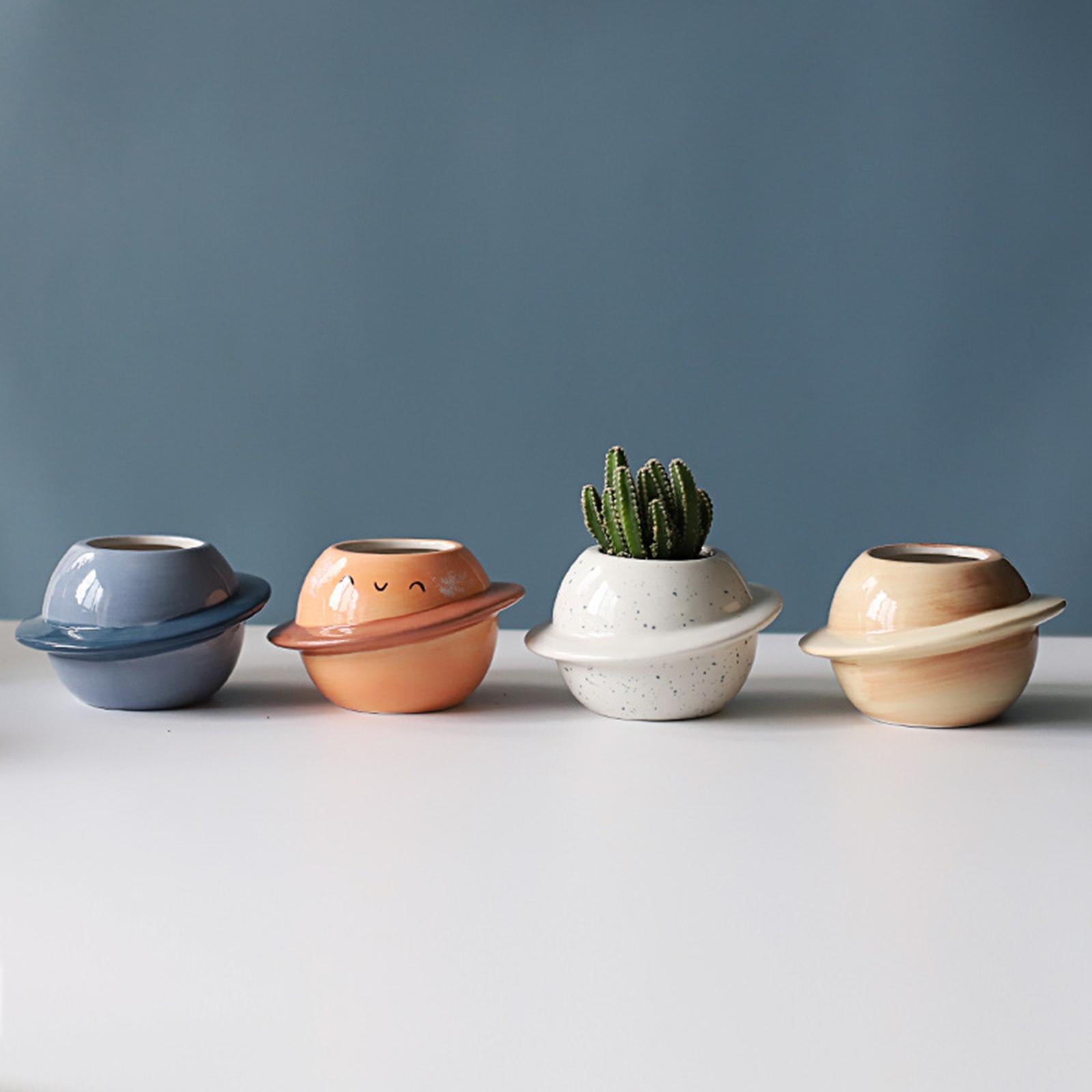Ceramic Planet Flowerpot Succulent Pot Vase Desktop Planter Light Brown