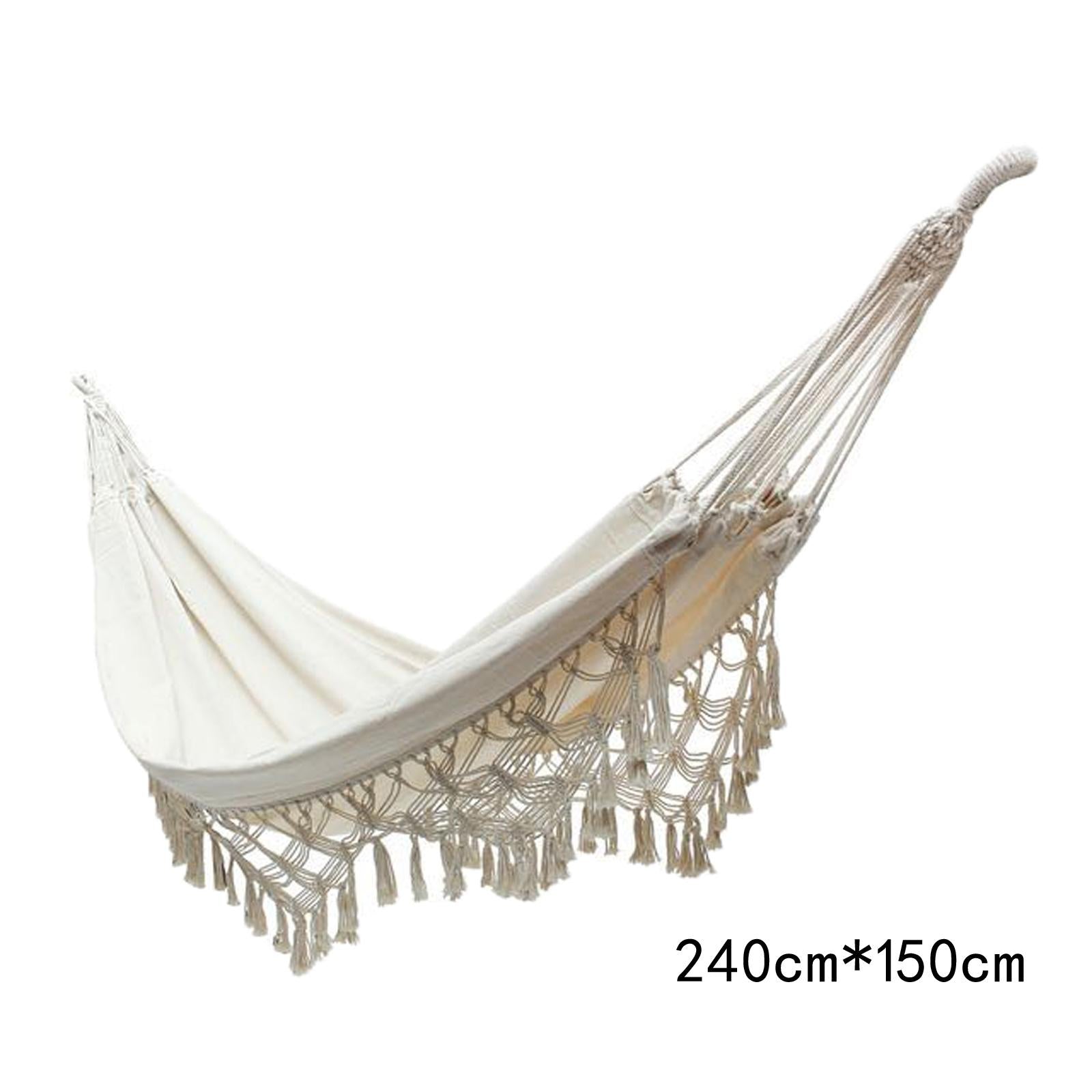Brazilian Macrame Fringe Hammock 2 Person Hanging Swing net for Travel Porch 94.49 x 59.06in white