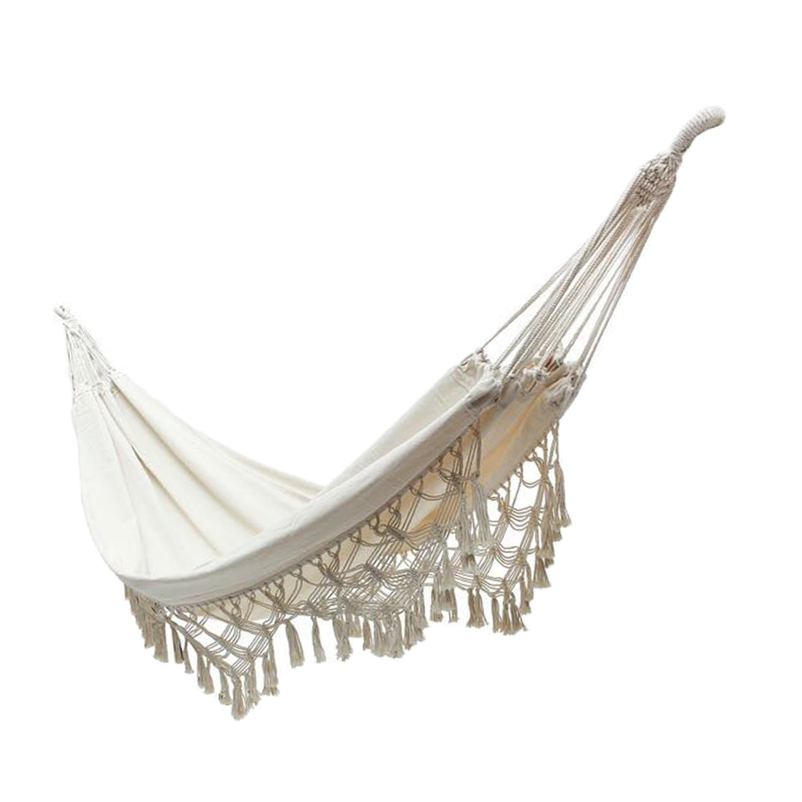 Brazilian Macrame Fringe Hammock 2 Person Hanging Swing net for Travel Porch 94.49 x 59.06in white