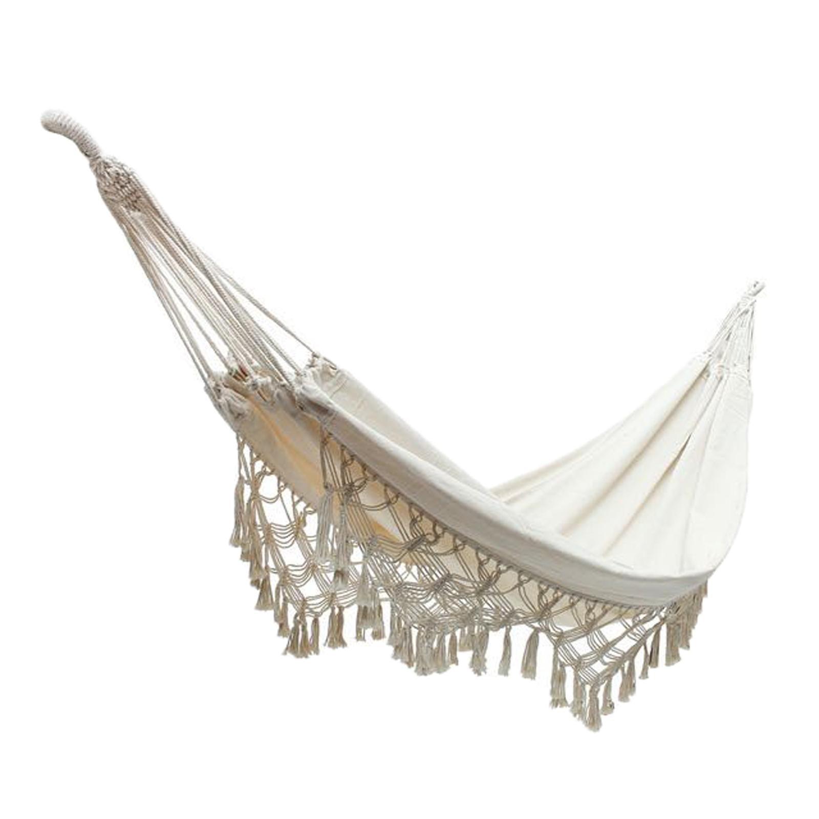 Brazilian Macrame Fringe Hammock 2 Person Hanging Swing net for Travel Porch 94.49 x 59.06in white