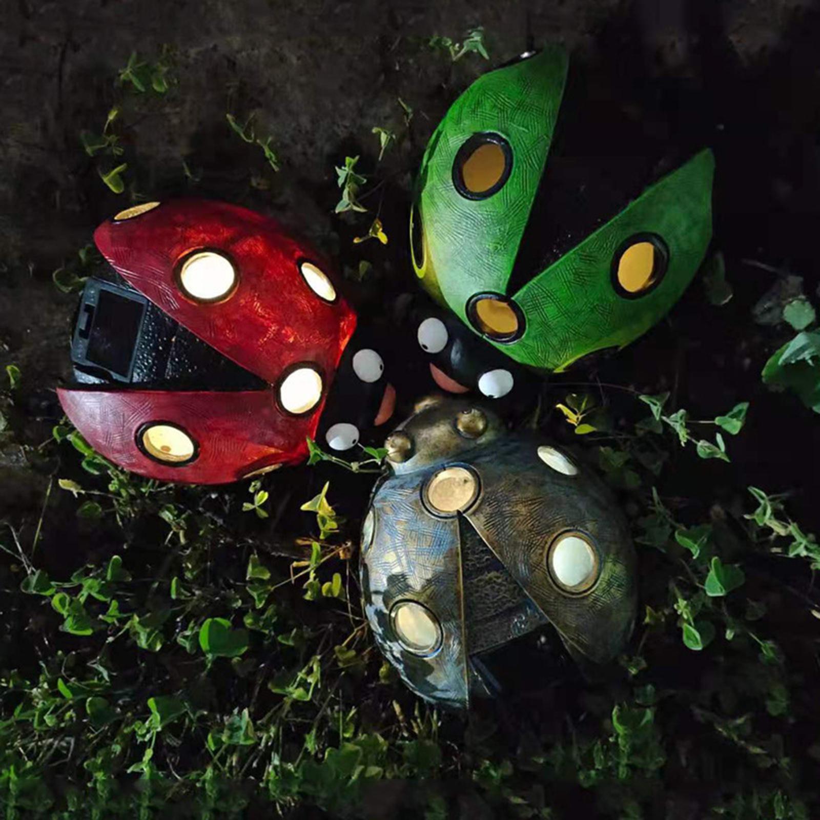 Cute Solar Lighted Ladybug Miniature Statue Home Garden Patio Decor Green