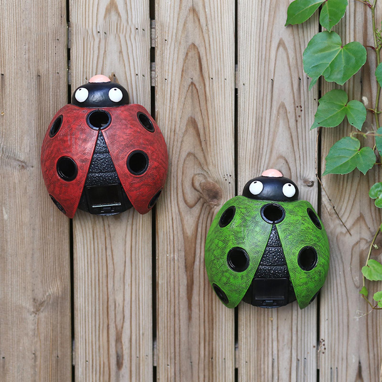 Cute Solar Lighted Ladybug Miniature Statue Home Garden Patio Decor Green