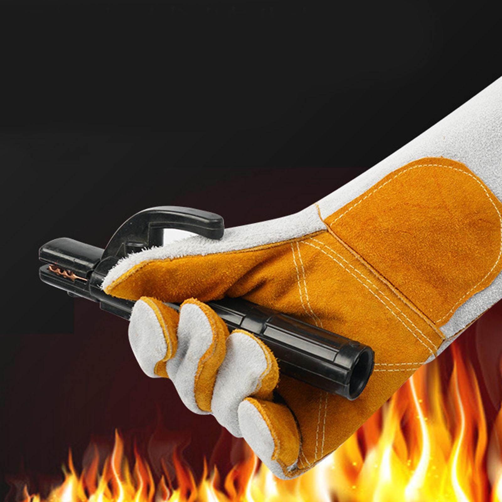 Cowhide Electric Welding Gloves Fireproof Wear Resistant for BBQ Grill