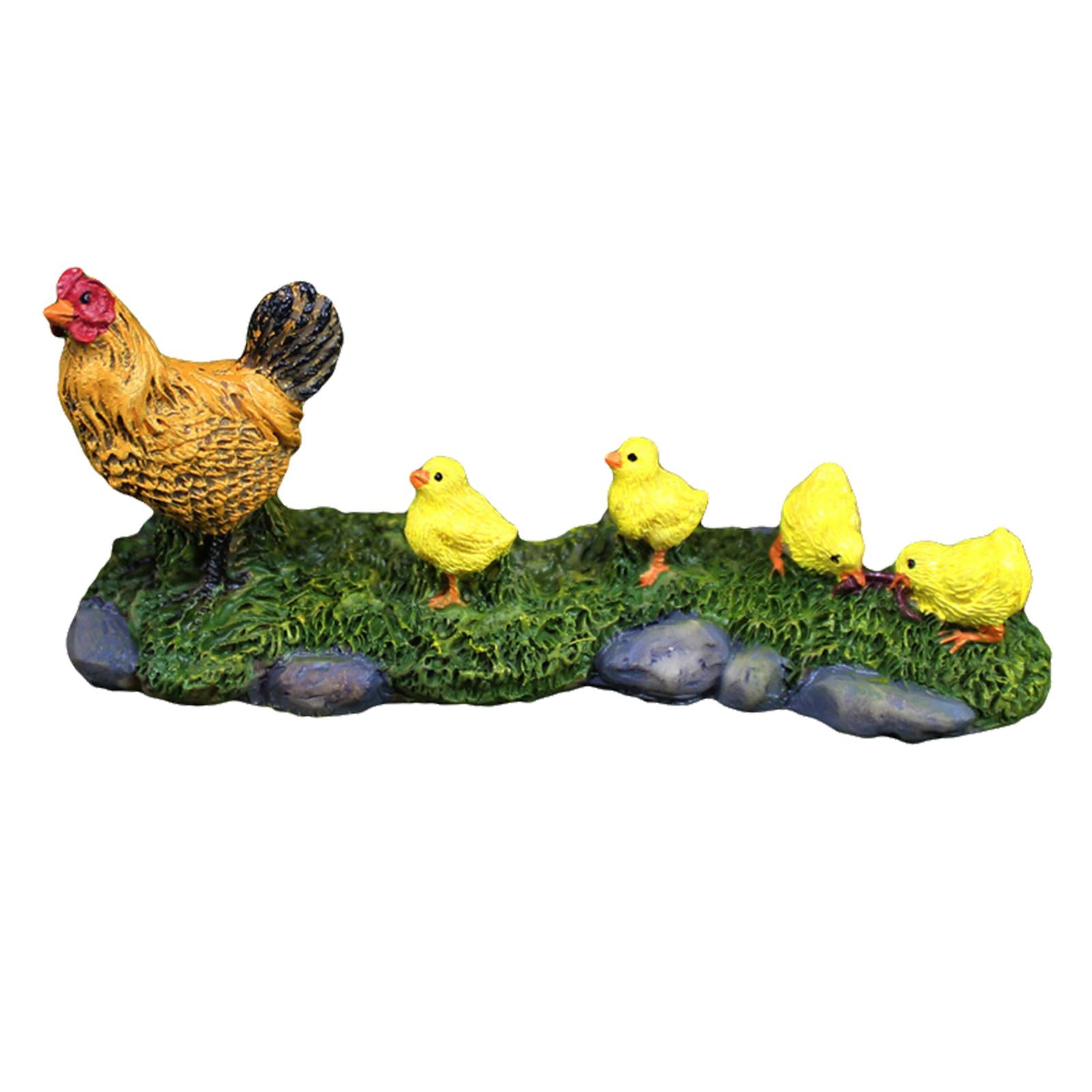 3xCute Miniature Garden Statues Hen and Her Babies Sculpture for Decor