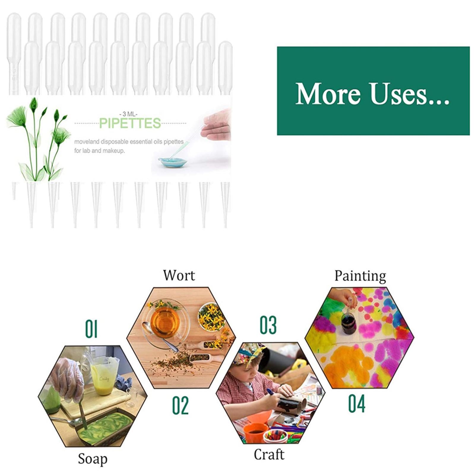 2x100 Pieces Disposable Eye Dropper Transfer Graduated Pipettes Small Home Use 3mL