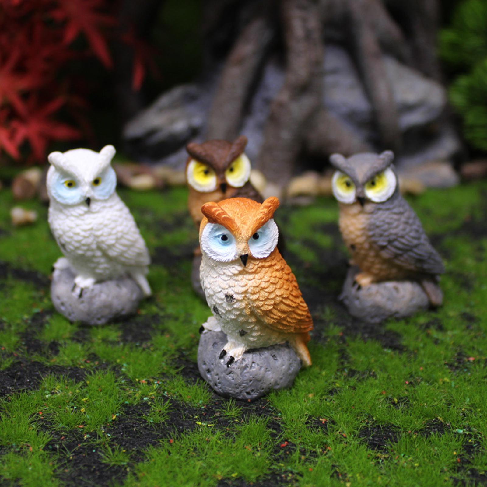 3xMini Owl Resin Miniature Birds for Bonsai Crafts Home Decor Micro Landscape Gray