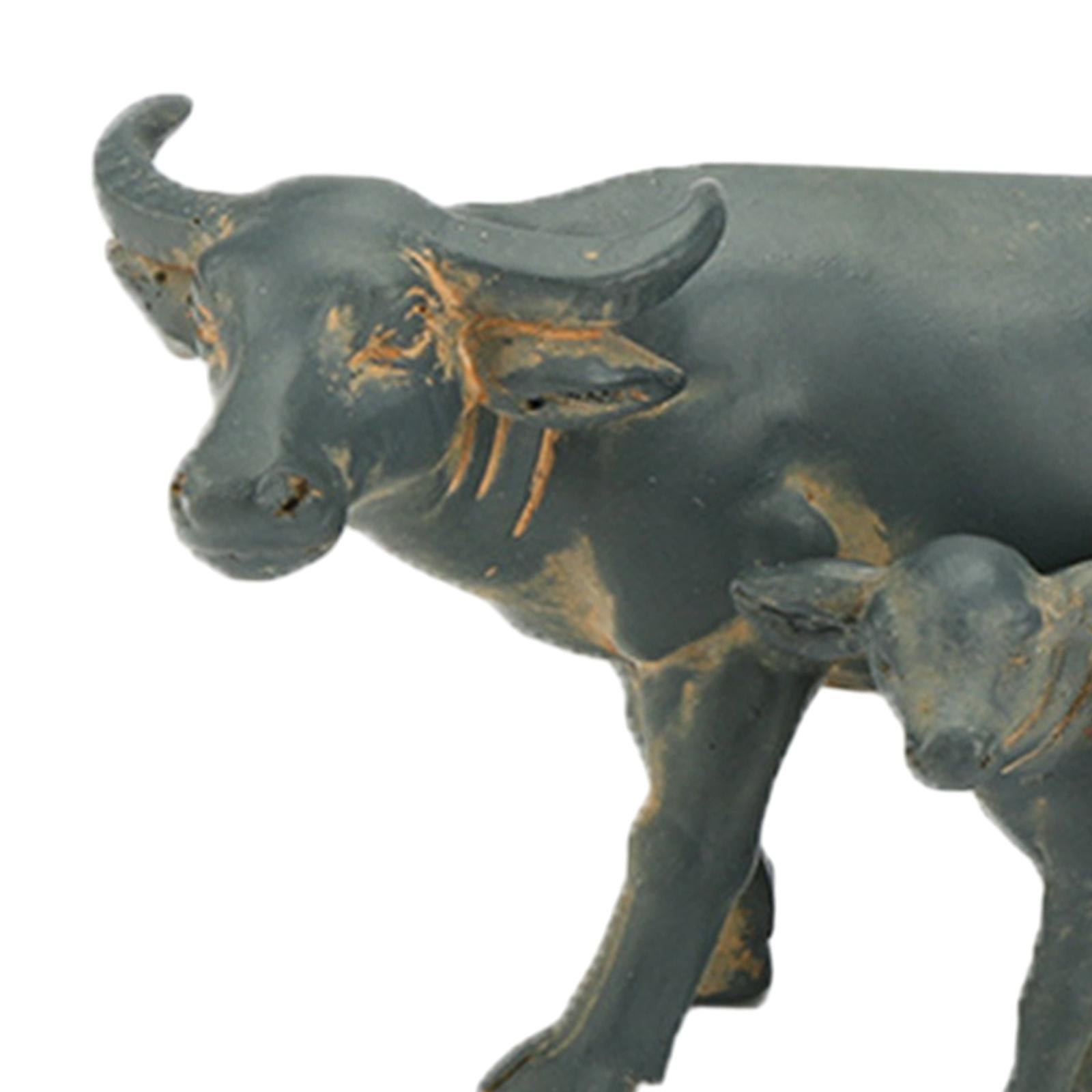2xMiniature Buffalo Figurine Craft Buffalo Statue for Office Corridor Tabletop 2Pcs