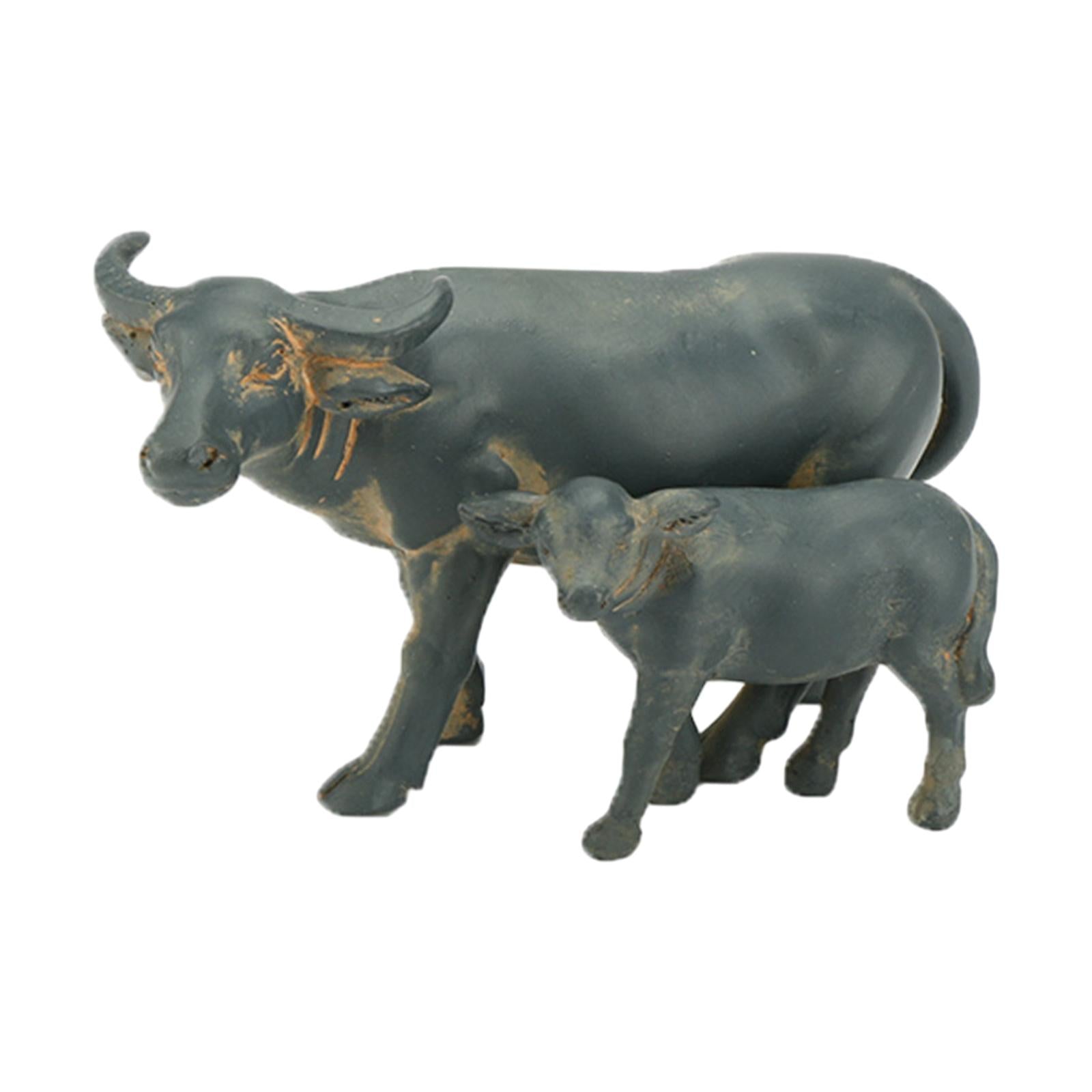 2xMiniature Buffalo Figurine Craft Buffalo Statue for Office Corridor Tabletop 2Pcs