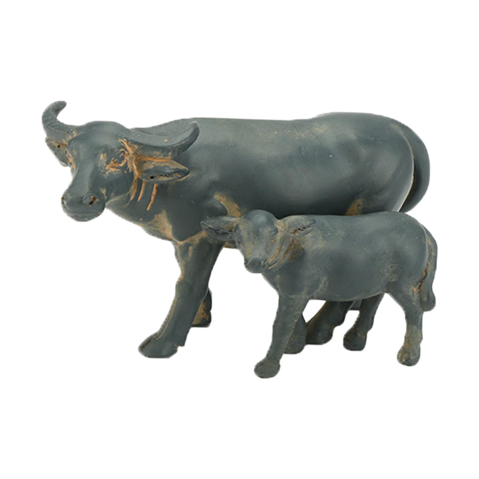 2xMiniature Buffalo Figurine Craft Buffalo Statue for Office Corridor Tabletop 2Pcs