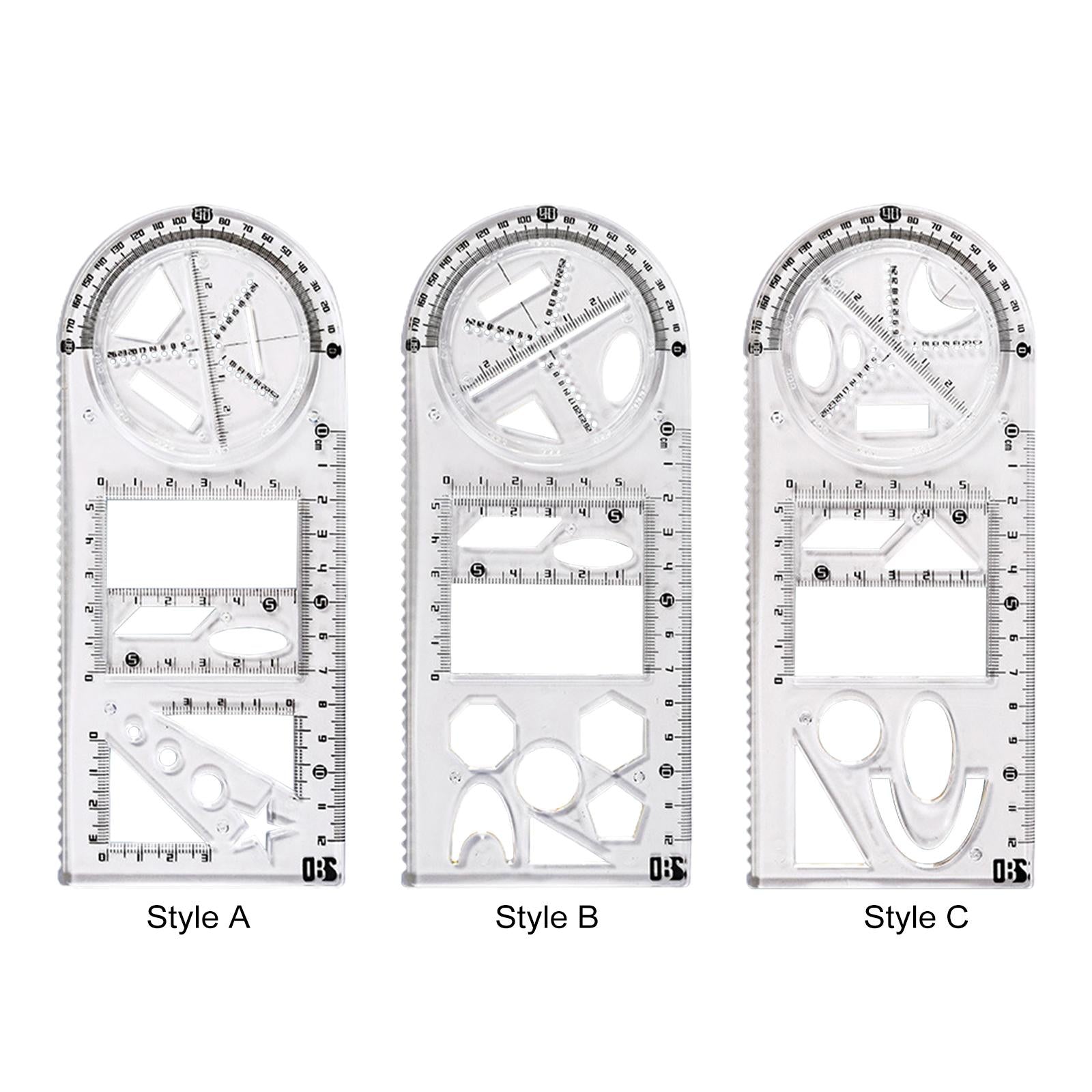 2xGeometric Ruler Craft Drawing Rulers for Designing Sketching Office Supplies Style A