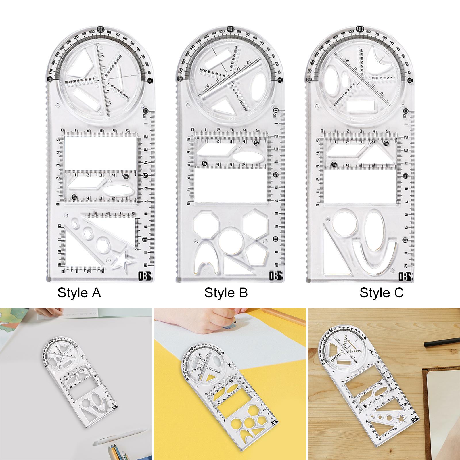 2xGeometric Ruler Craft Drawing Rulers for Designing Sketching Office Supplies Style A