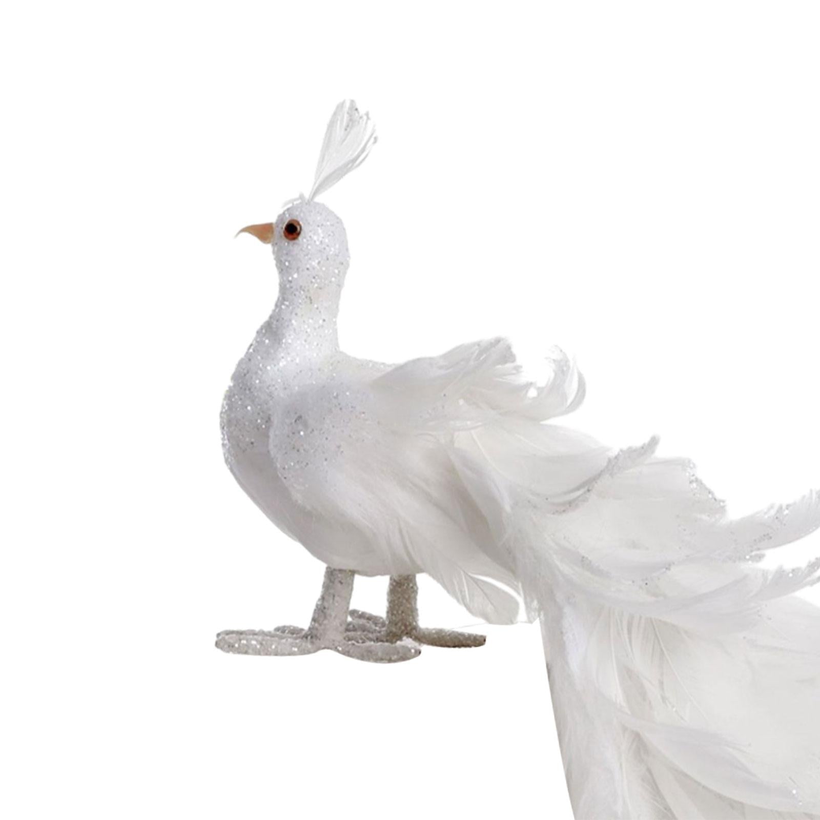 2xWhite Peacock Simulation Bird Artificial Bird for Yard Art Courtyard Outdoor