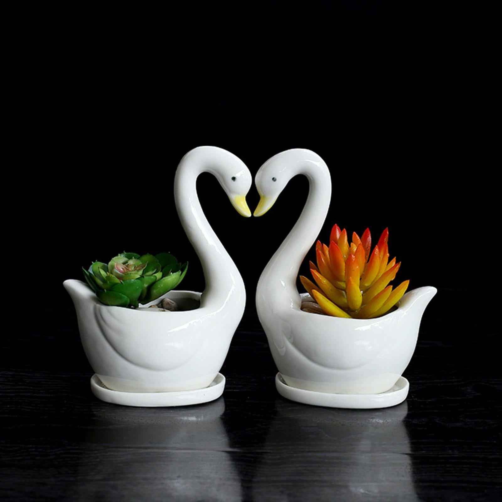 White Swan Ceramic Flower Pot Plant Succulent Pot for Home Decorative Bonsai