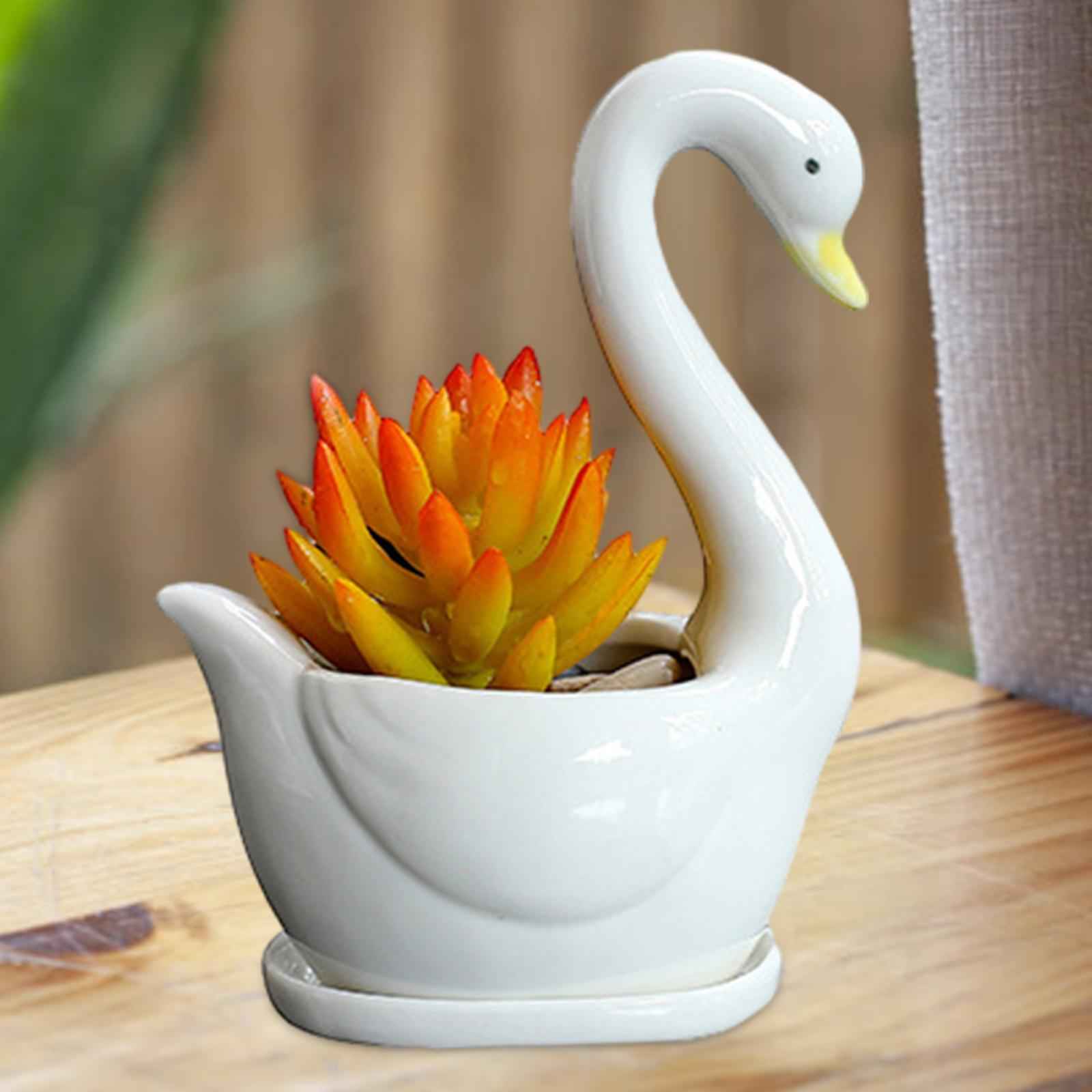 White Swan Ceramic Flower Pot Plant Succulent Pot for Home Decorative Bonsai