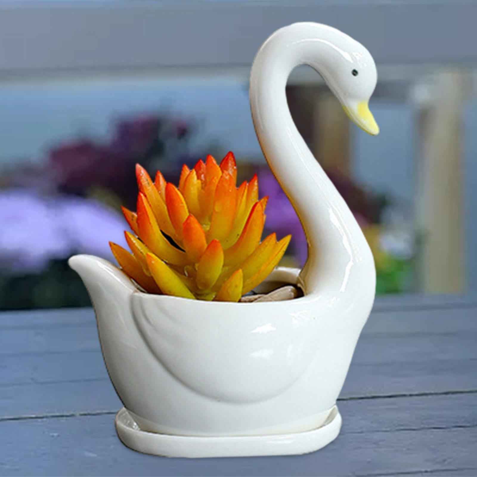 White Swan Ceramic Flower Pot Plant Succulent Pot for Home Decorative Bonsai