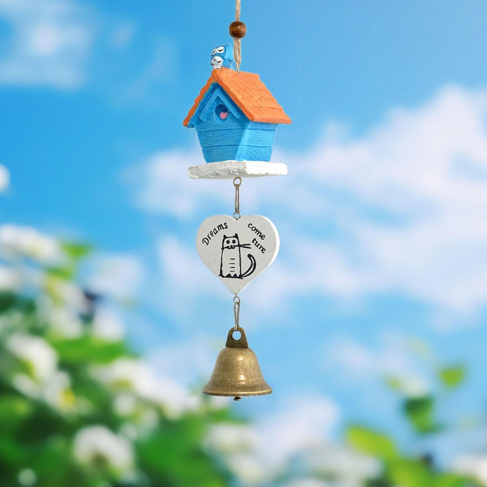 Cartoon Wind Chime Birthday Gift Indoor/Outdoor Decor for Study Garden Patio Blue House
