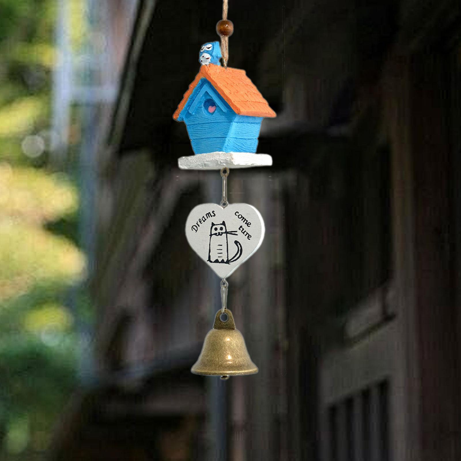 Cartoon Wind Chime Birthday Gift Indoor/Outdoor Decor for Study Garden Patio Blue House