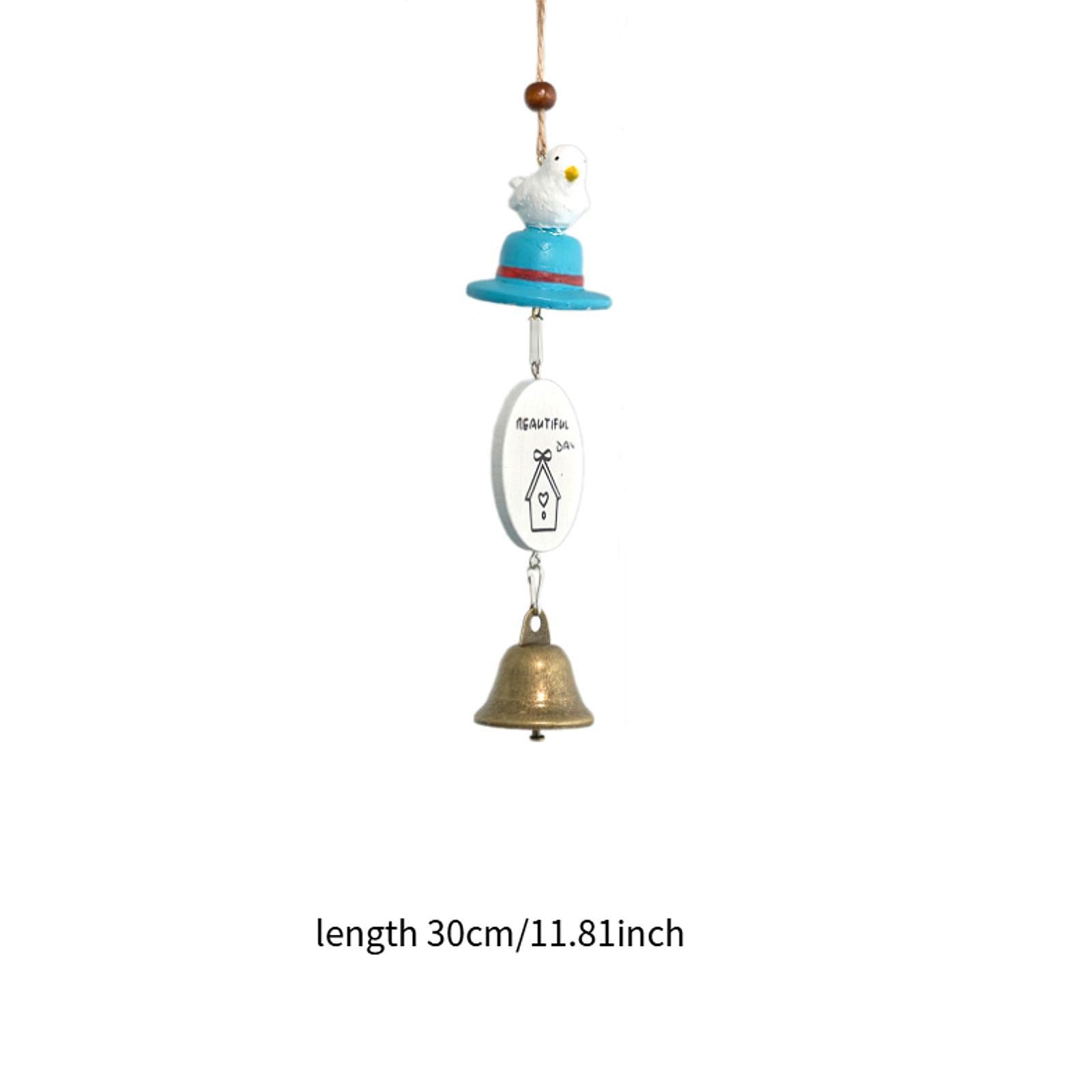 Cartoon Wind Chime Birthday Gift Indoor/Outdoor Decor for Study Garden Patio Bird on Blue Hat