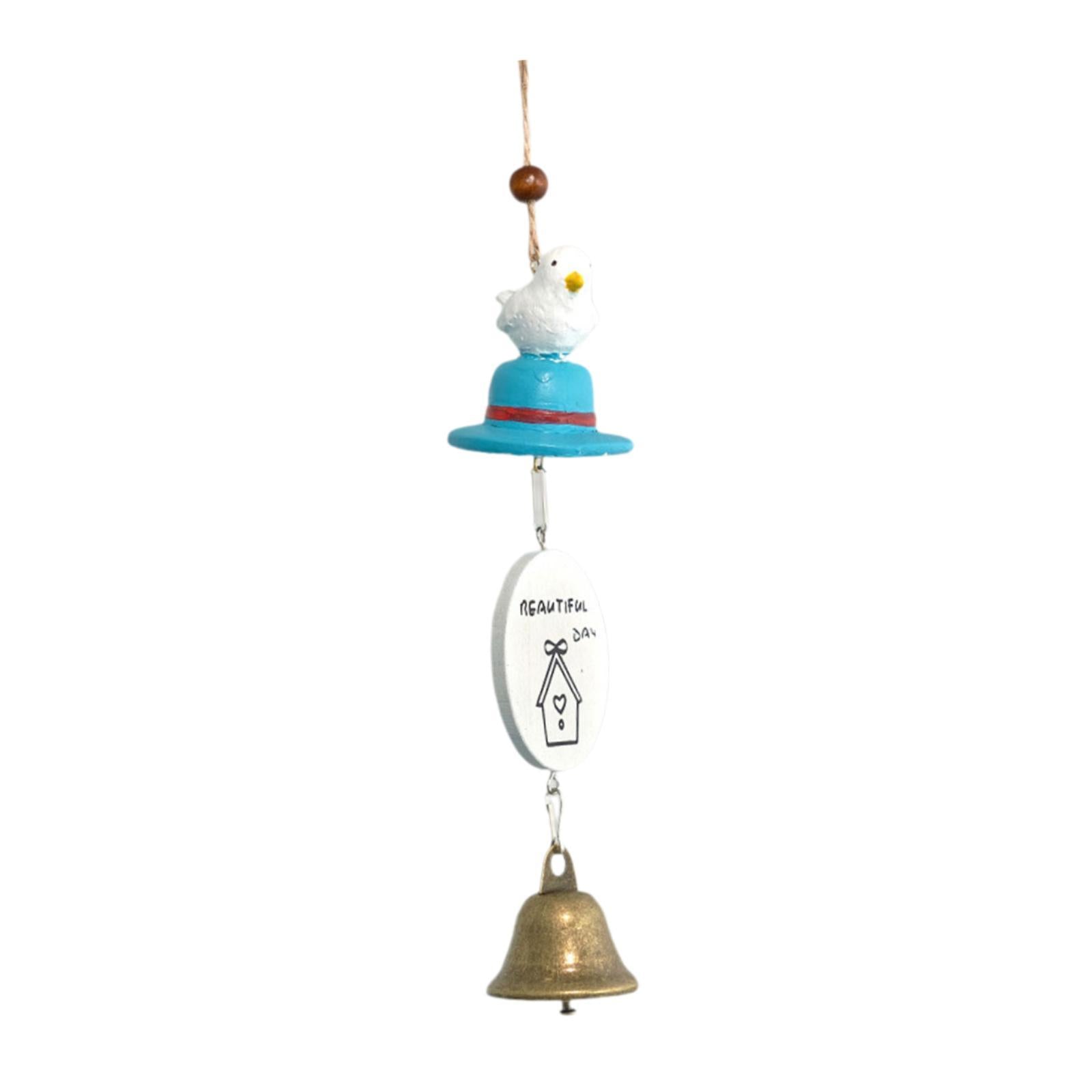 Cartoon Wind Chime Birthday Gift Indoor/Outdoor Decor for Study Garden Patio Bird on Blue Hat