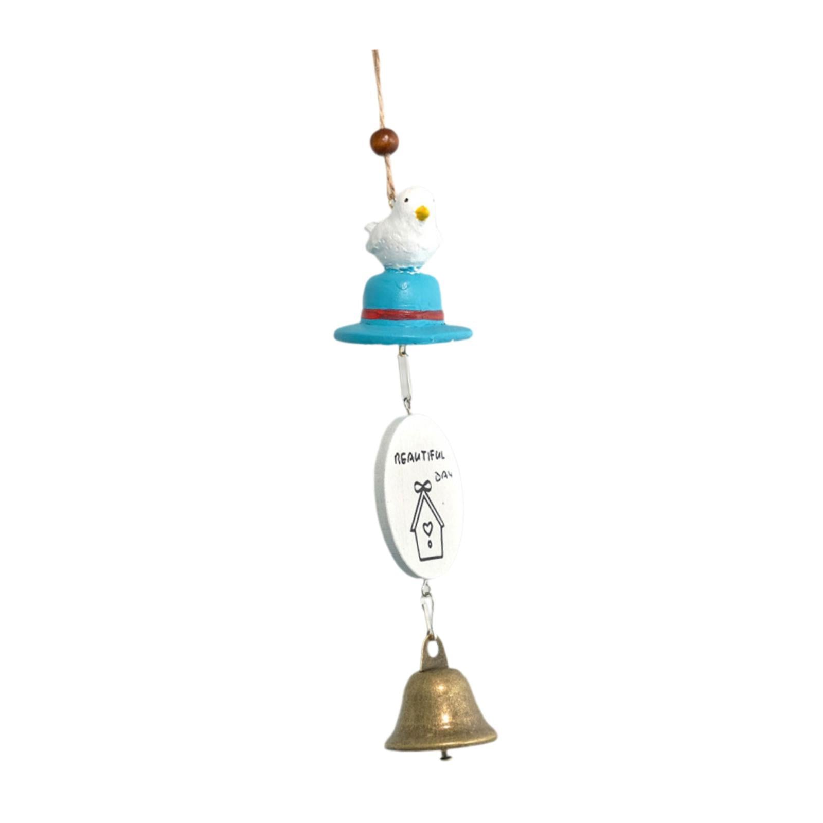 Cartoon Wind Chime Birthday Gift Indoor/Outdoor Decor for Study Garden Patio Bird on Blue Hat