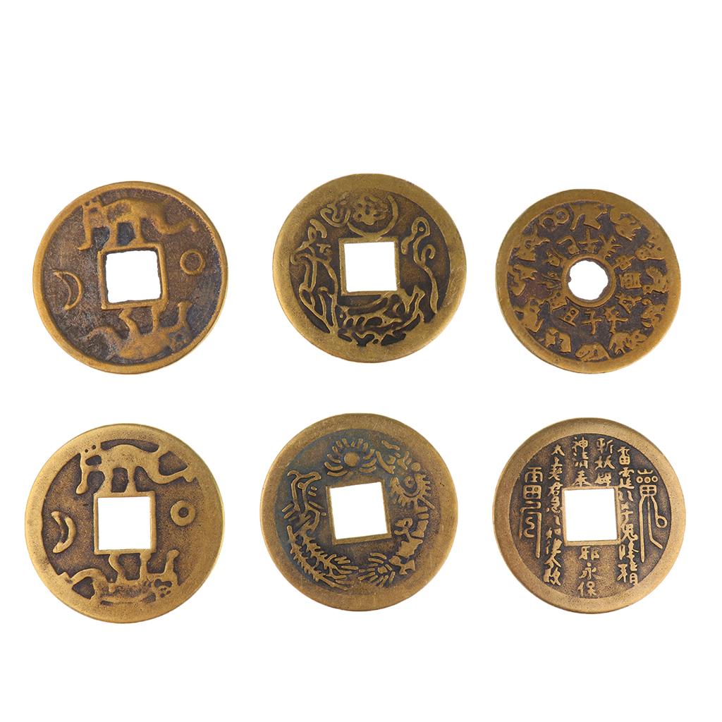 3xSet of 6 Feng Shui Coin 1.65'' Brass Fortune Coin Chinese Lucky I Ching Coin