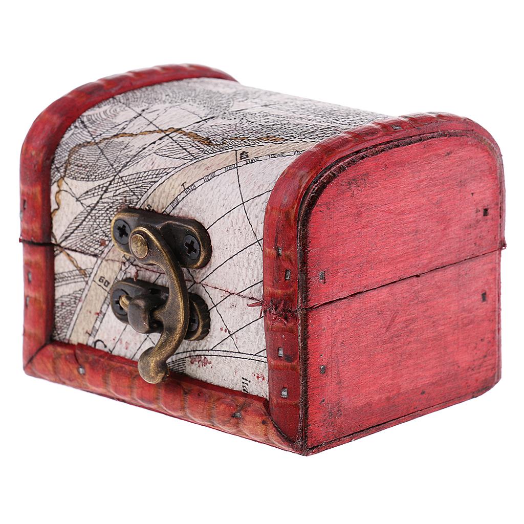 4xVintage Small Jewelry Storage Box Wood Case Candy Bin Treasure Chest w/ Lock