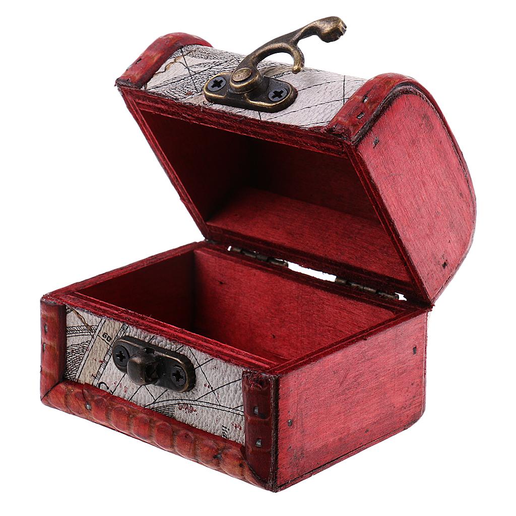 4xVintage Small Jewelry Storage Box Wood Case Candy Bin Treasure Chest w/ Lock