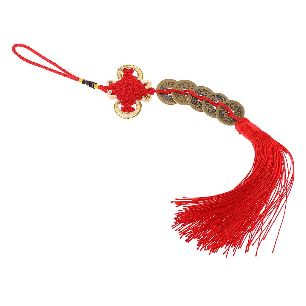 3x13 Chinese Knot Tassel Feng Shui Coins Pendant Lucky Amulet Car Inner Decor"