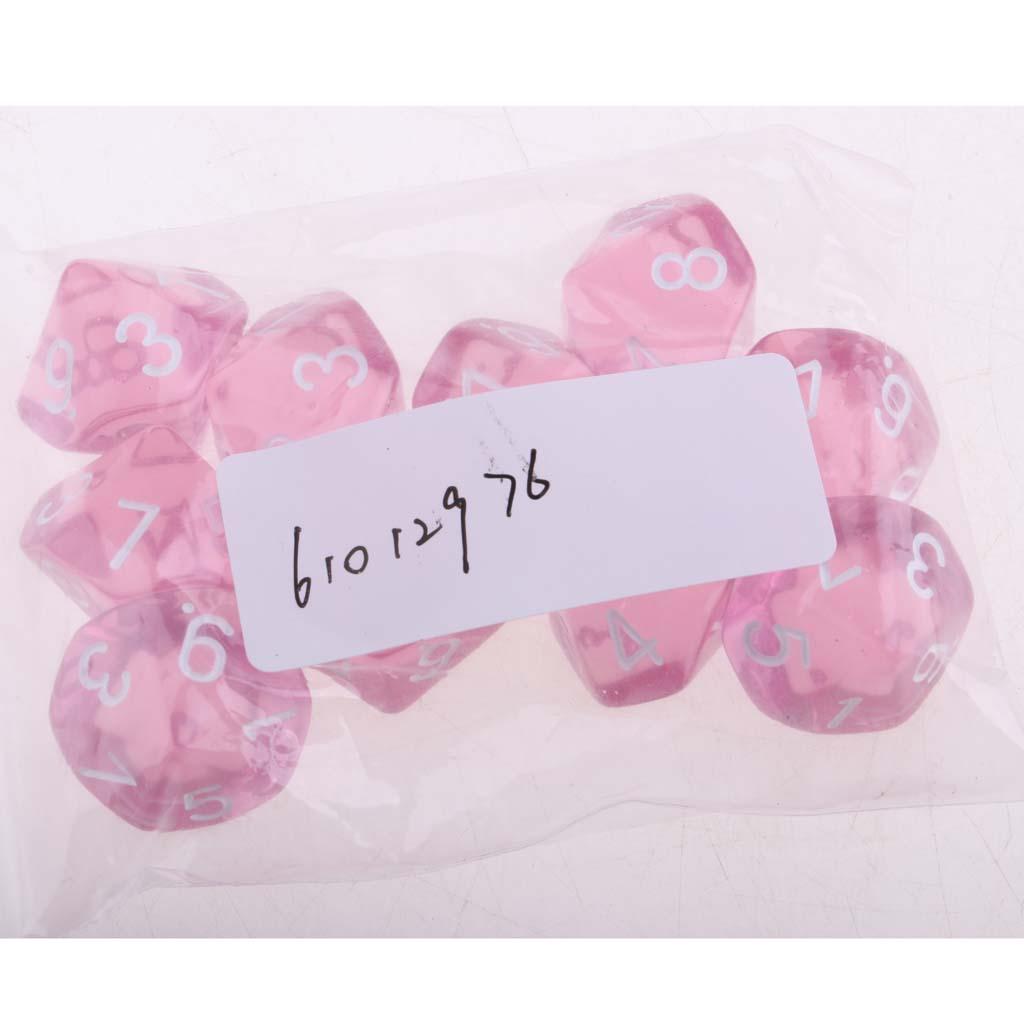 4x10 Pieces Plastic D10 Dice for D&D RPG Board Game Toy DIY Pink