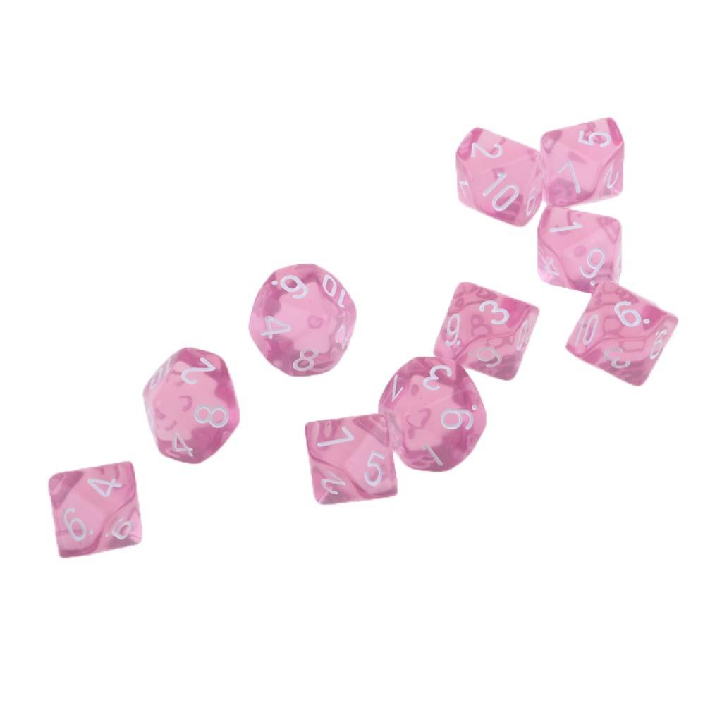 2x10 Pieces Plastic D10 Dice for D&D RPG Board Game Toy DIY Pink