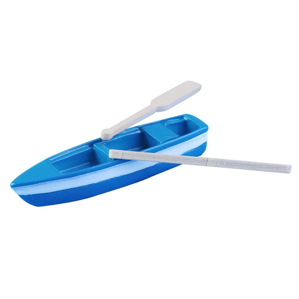 4xDIY Resin Model Small Blue Boat with Paddles for Microlandschaft Decoration