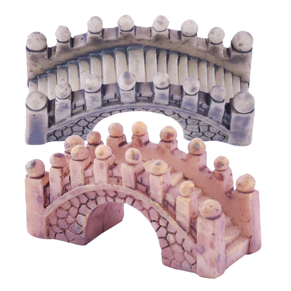 2xResin Bridge Figurine Fairy Garden Miniatures DIY Micro Landscape Decoration
