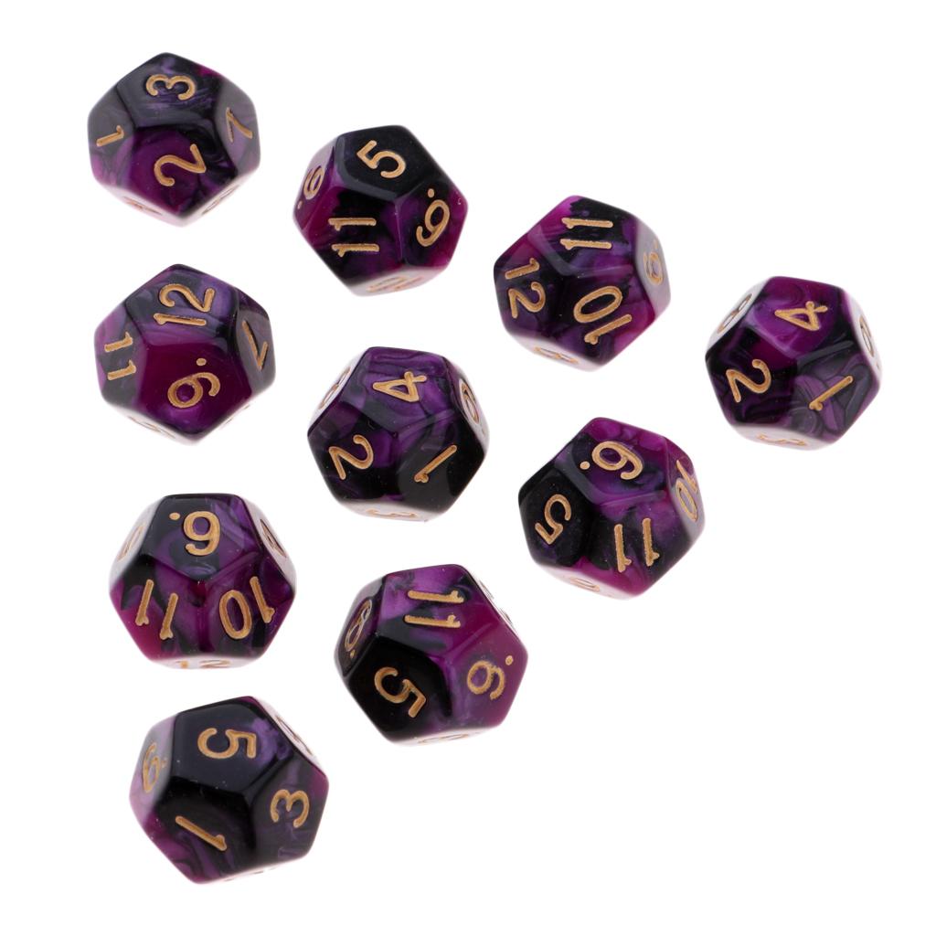 3xMulti-sided Dice Polyhedron Dice D12 for D&D TRPG Table Game Purple+Black