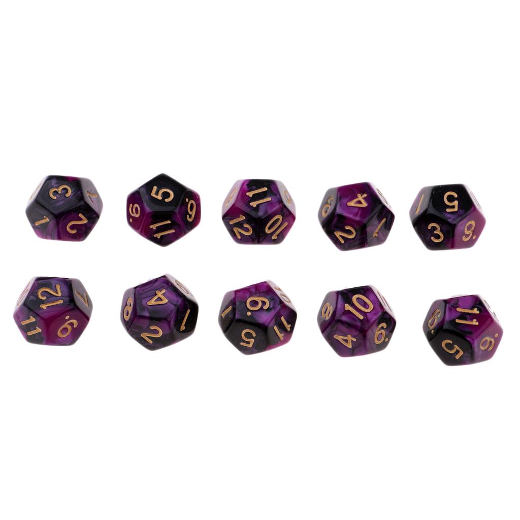 4xMulti-sided Dice Polyhedron Dice D12 for D&D TRPG Table Game Purple+Black