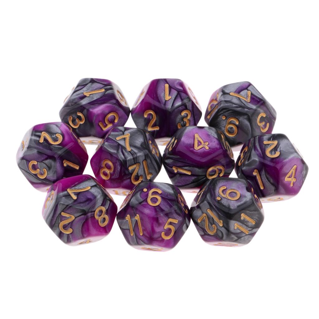 4xMulti-sided Dice Polyhedron Dice D12 for D&D TRPG Table Game Purple+Grey